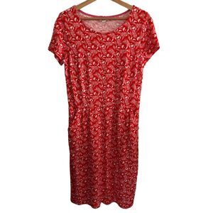 Boden Red Floral Phoebe Dress Womens Jungle Bloom Pockets Midi Knit Cotton Sz 8